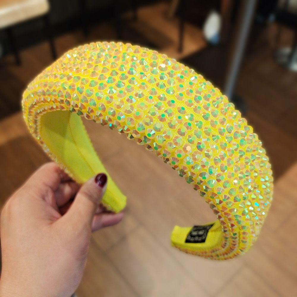 Wide Brim Full Rhinestone Headband Padded Design Baroque Headdress Hair Accessory  Performance