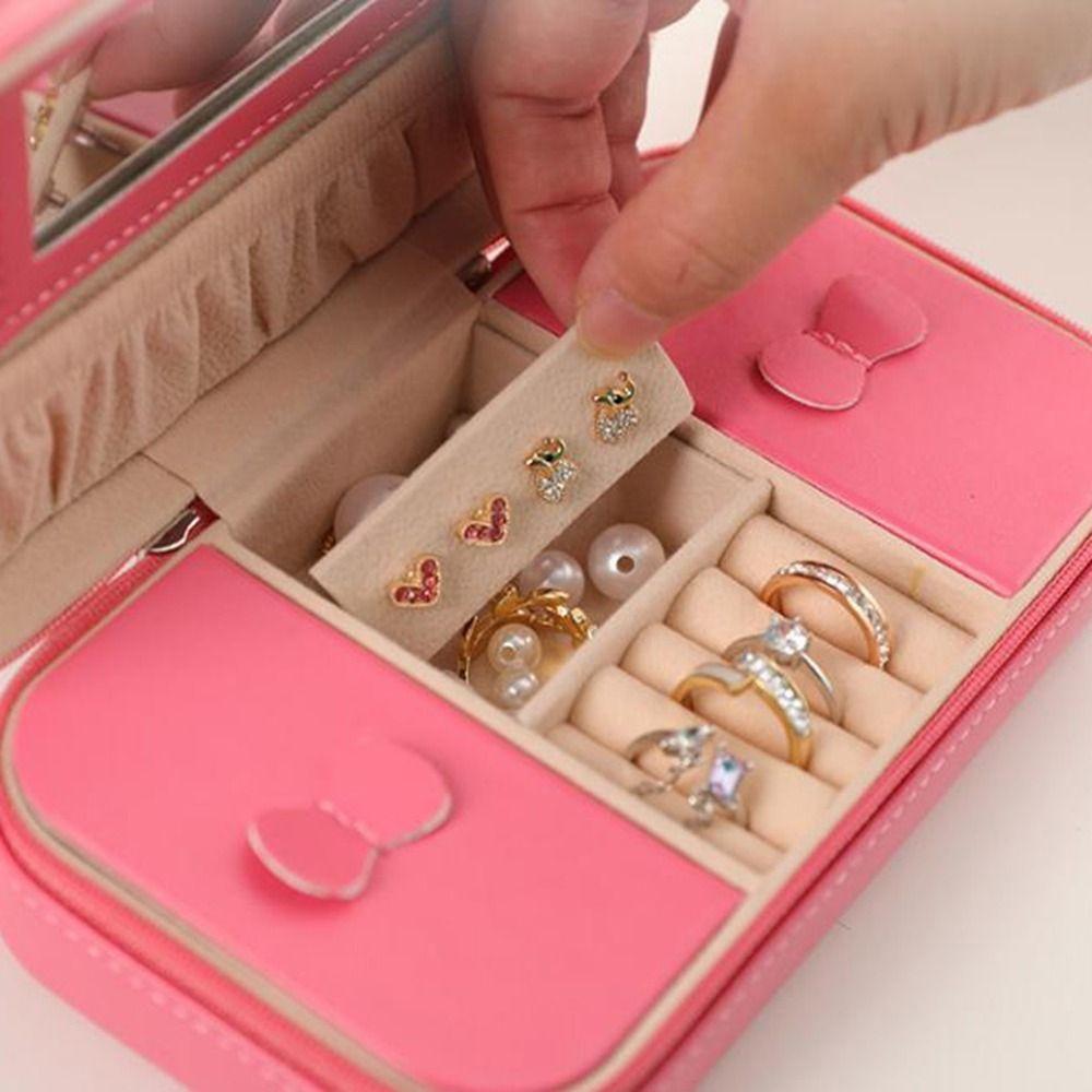 PU Travel Jewelry Case Solid Color Jewelry Display Box Simple Zipper Stotage Boxes  Women