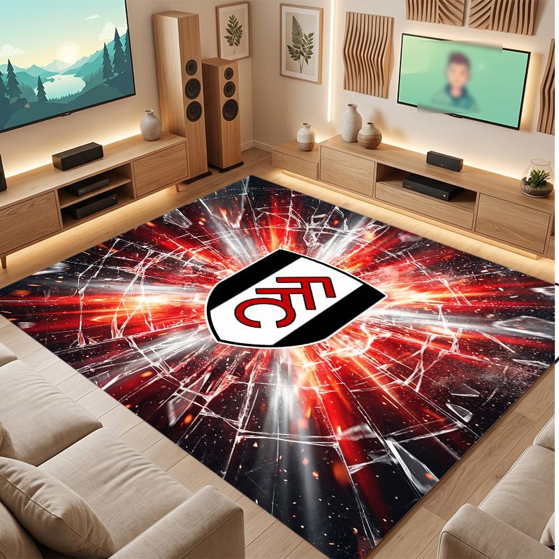 Fulham Football Print Crystal Velvet Rug, Comfortable Water Absorbent Non Slip Indoor Floor Carpet