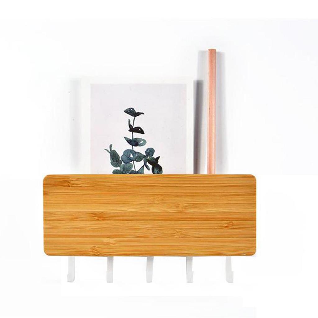Key er Decorative Wall Hooks Space Saving Easy Install Home Chic Wooden Door Back Storage Rack Holder with 5 Hooks
