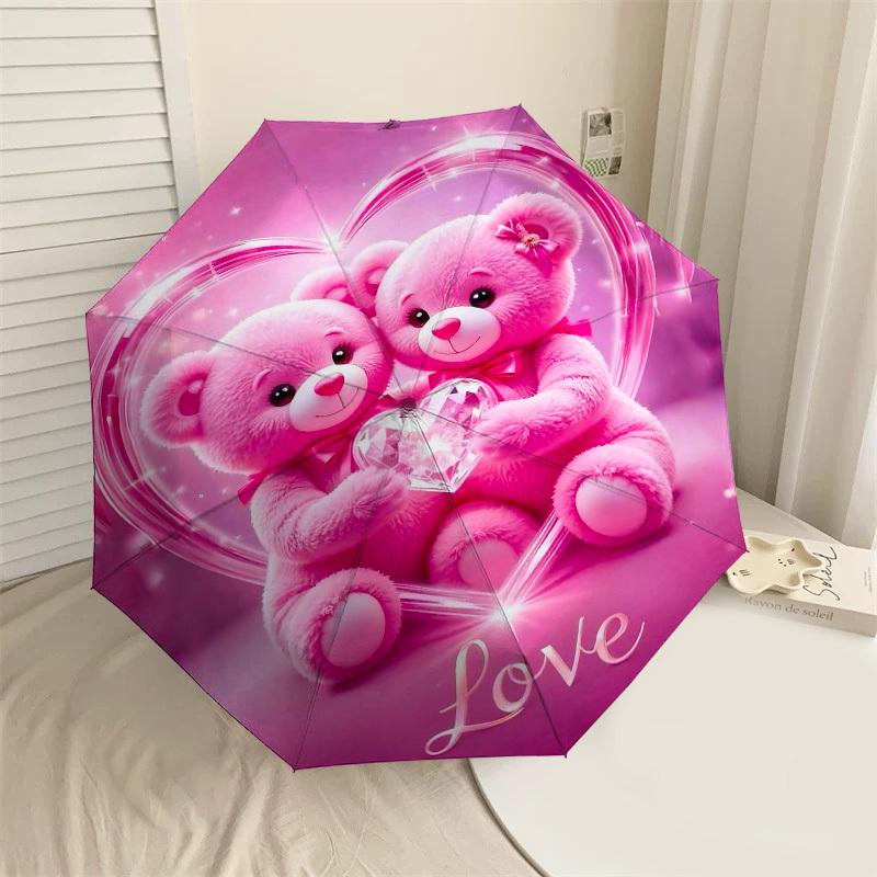 

1pc Teddy Bears Love Automatic Open/Close Umbrella Compact Folding Umbrella with 8-Rib Shaft for Women/Men, Elegant Birthday1328S