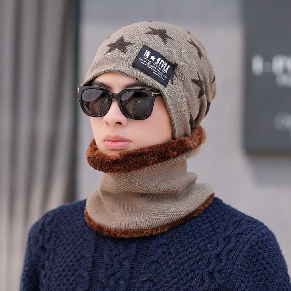 Winter Cold Weather Gear Neck Warmer, Mock Toshi Beanie Set, Beige for Men