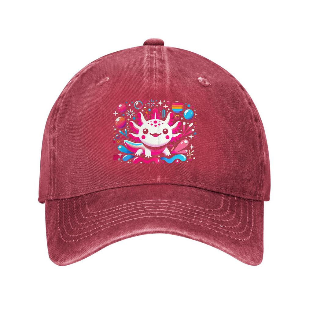Cute Axolotl Print Baseball Cap Adjustable Cotton Washed Dad Hat Casual for Unisex