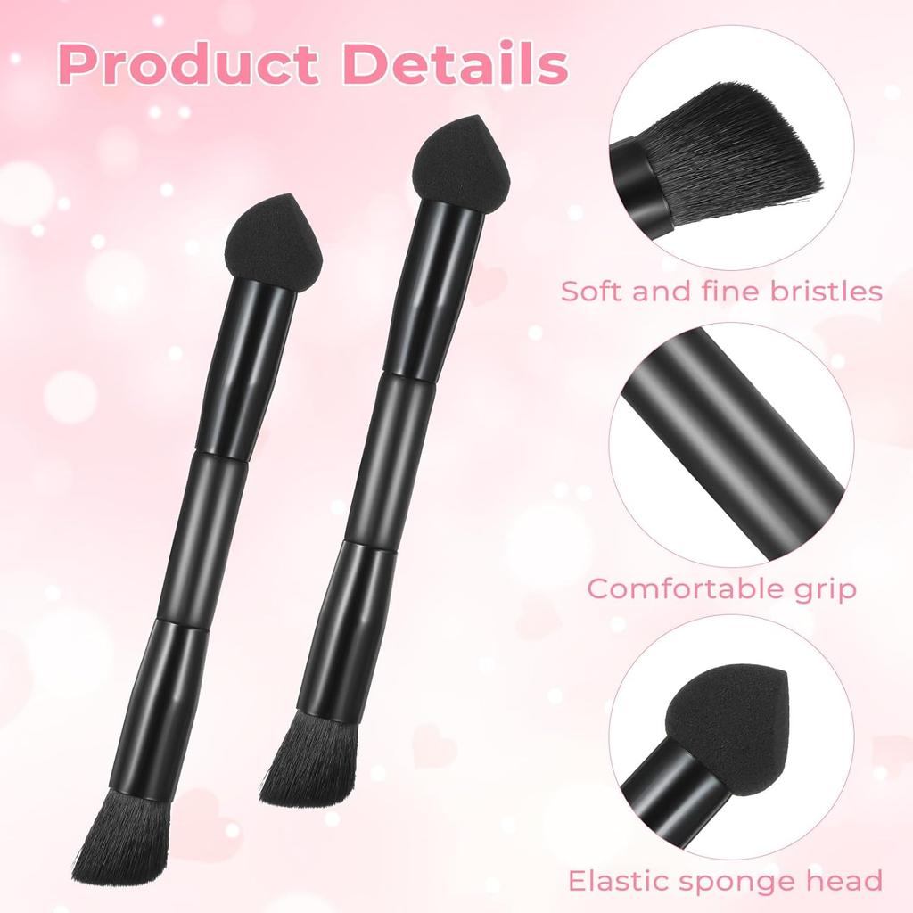 Black Dual Ended Powder Brushes, Touch Up Hair Shadow Powder Brush with Sponge Tip Hair Concealer Makeup Brushes Root Touch Up Brush for Hair