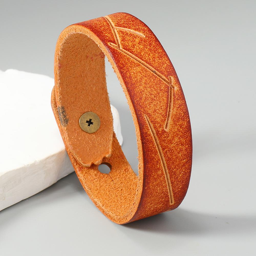 Vintage Hnědý Potištěný Obmotávací Náramek z Pravé Kůže Pánský Nastavitelný Náramek Punk Dámské Šperky Doplňky