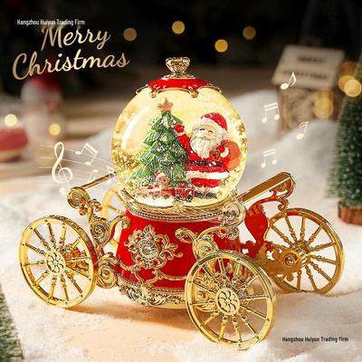 Santa's Christmas Carriage Snow Globe Music Box Ornament