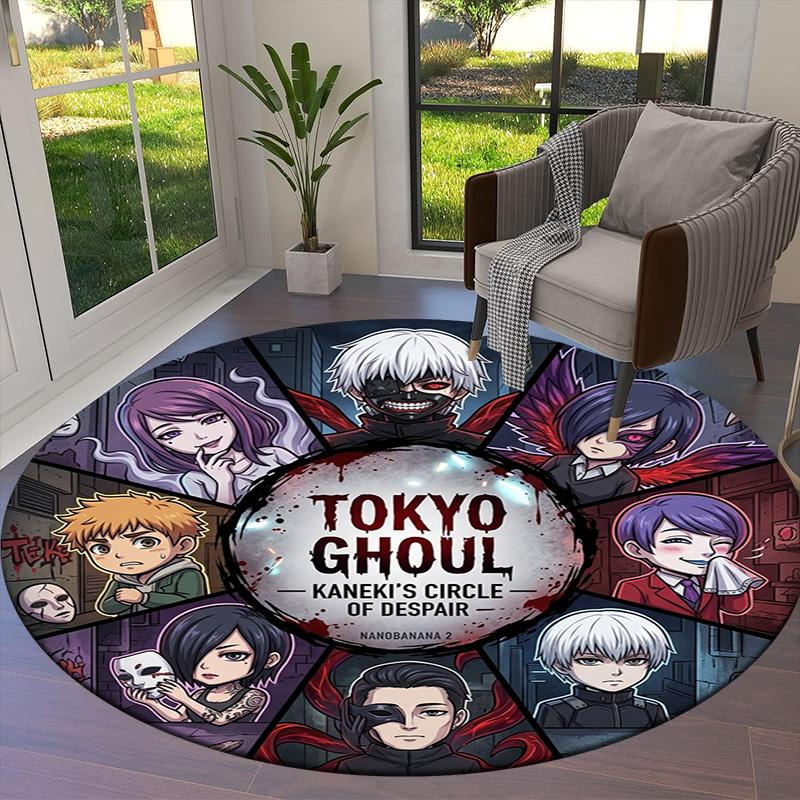 Tokyo Ghoul Okrągły Dywanik Dywan do Salonu Sypialni Sofy Pokoju Zabaw Dekoracja Antypoślizgowa Mata Podłogowa
