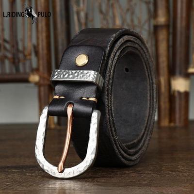 Cinto Masculino Retro Desgastado Esculpido Camada Superior Couro De Vaca Fivela De Aço Martelado Estilo Coreano Cinto Jeans Da Moda