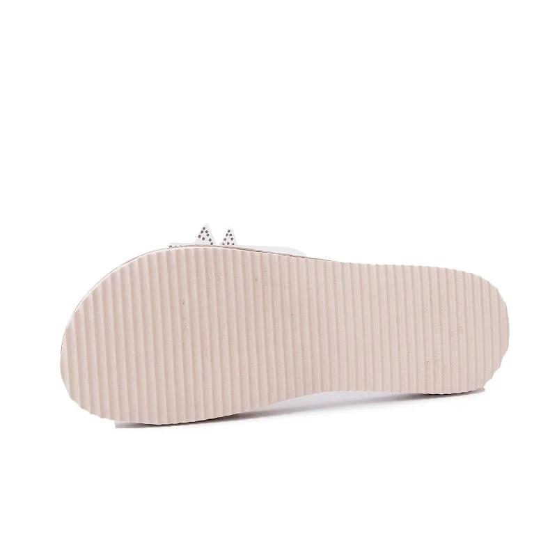 

Мода 2025 Новая женская обувь Летние уличные женские шлепанцы Модные повседневные шлепанцы Женские сандалии на плоской подошве с бантом из кристаллов больших размеров 43 чистый