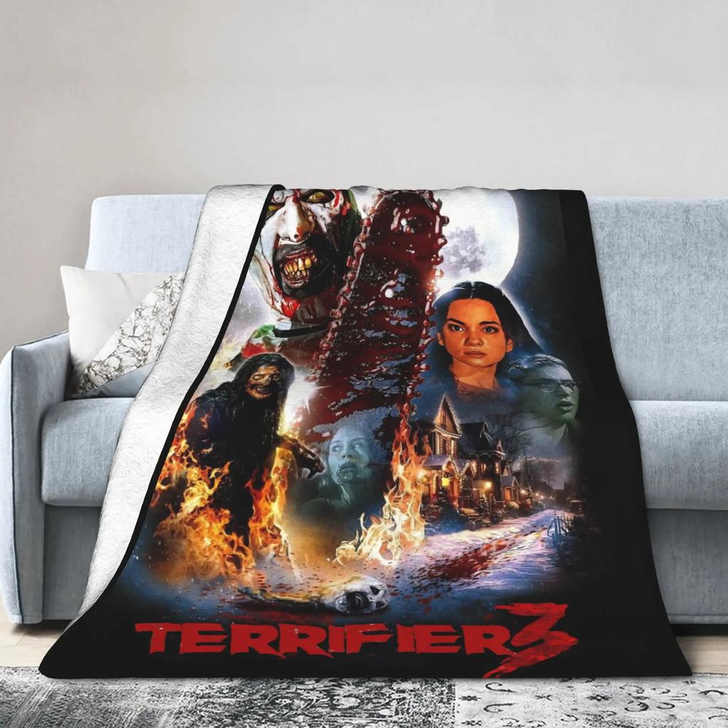 Terrifier Horror Movie Flannel Blanket Soft Warm Throw for Couch Chair Bed Sofa Cozy Bedspread for Girls and Boys Winter Home D