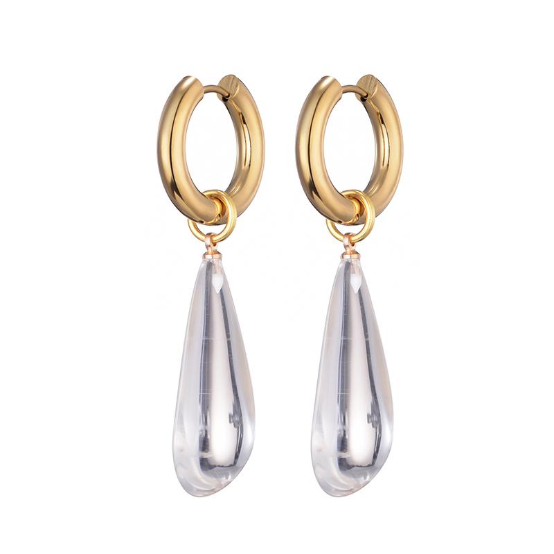 New Fashion Long Waterdrop Long Pendant Hoop Earrings Woman Round Stainless Steel Gold Color Ear Buckel Dangle Female Zircon
