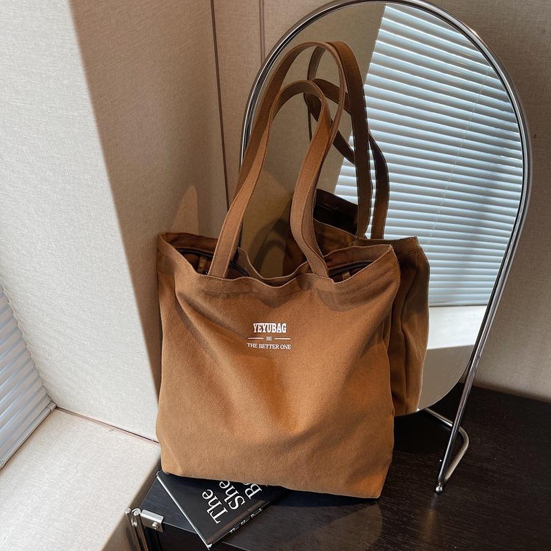 Canvas bag women's large-capacity new autumn and winter versatile shoulder bag casual college student class tote bag