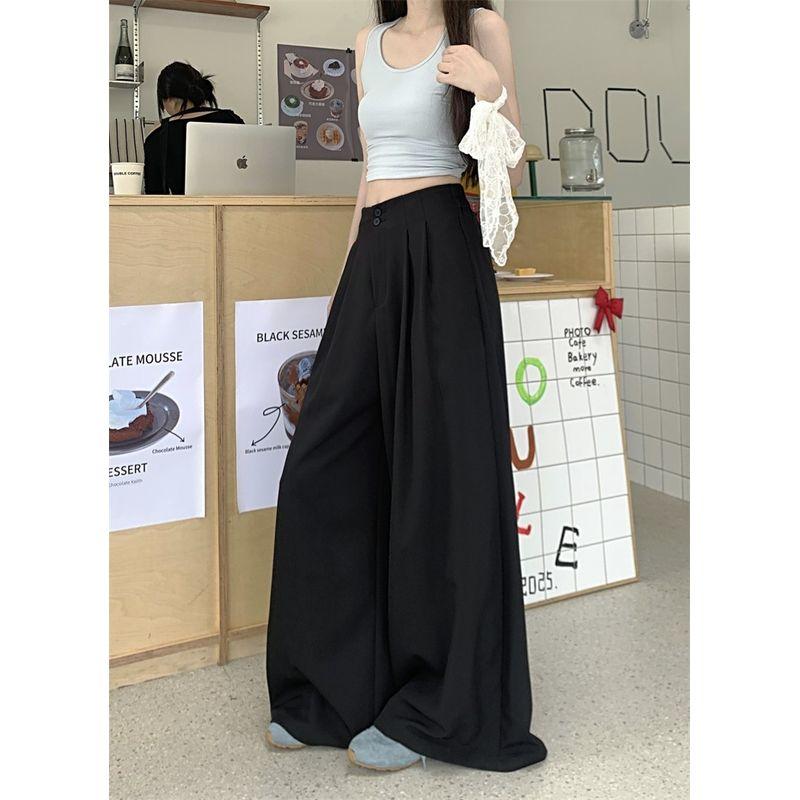 Kumikumi Fancy Pure Color Suit Pants Casual Pants Women Fall High Waist Drooping Straight Loose Pants Mop Pants
