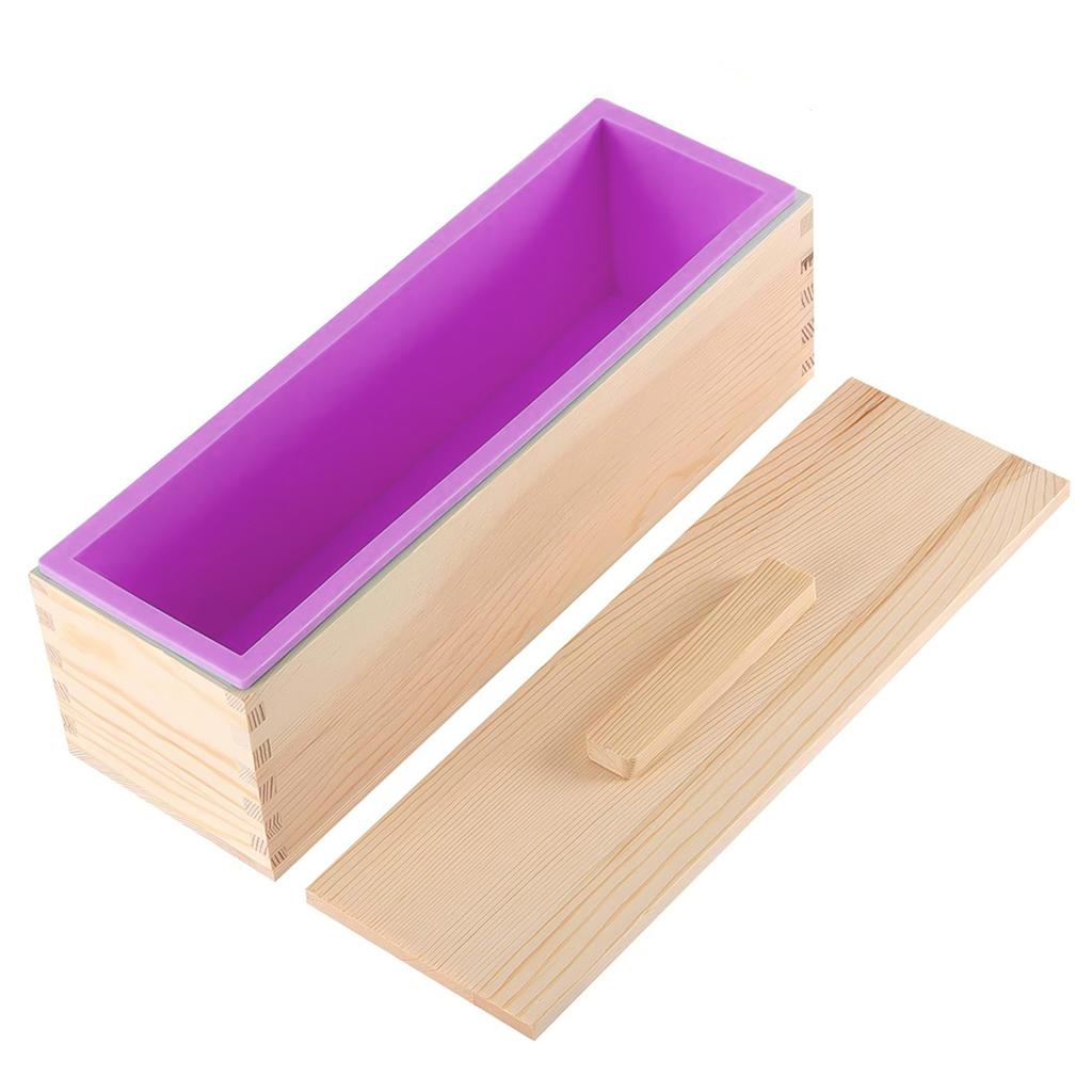 Leeseph Silikon Seifenform, DIY Seifenherstellungswerkzeuge - Flexible rechteckige Kastenform mit Holzbox und Holzdeckel