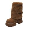 Snow boots women's winter new medium boots popular snow cotton thick-soled piled thickened cotton shoes