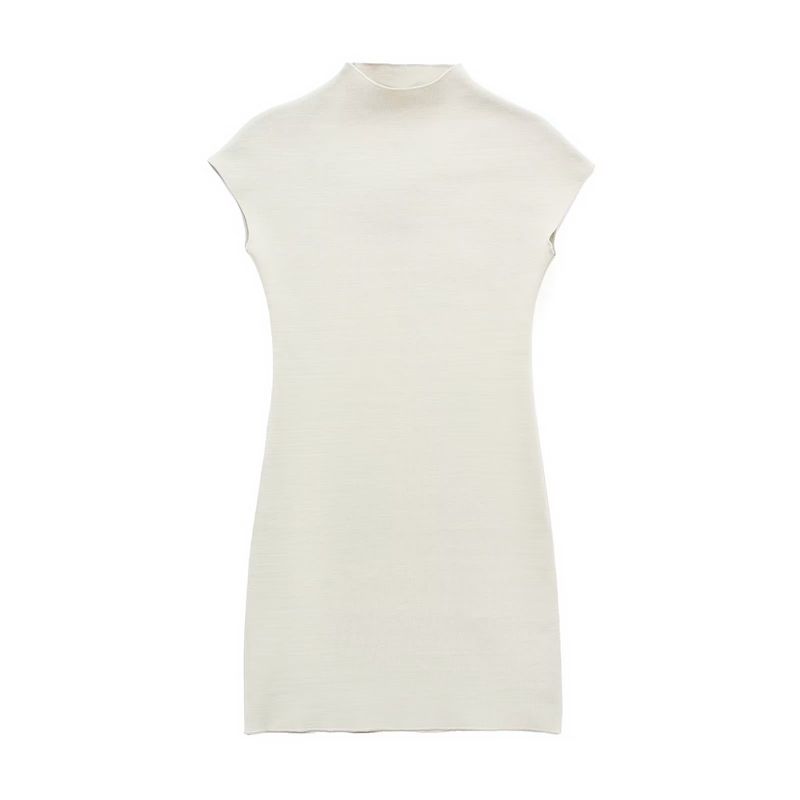 

Women s New Fashion Wind Half Turtleneck Knitting Dress Beige White S