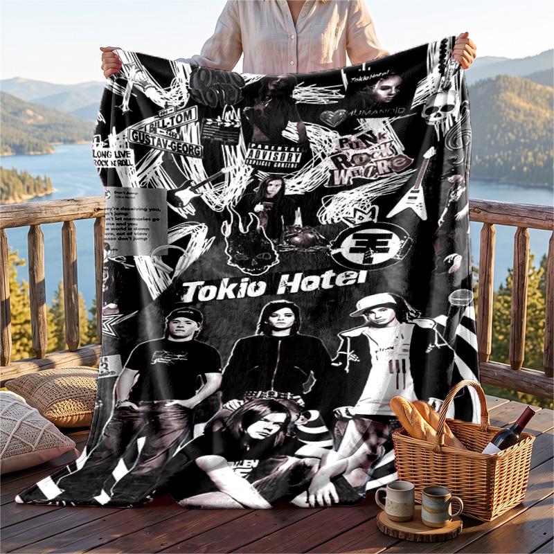 Warm Flannel Blanket Tokio Hotel Pattern, Lightweight Comfortable Throw Blanket for Bed Sofa Use