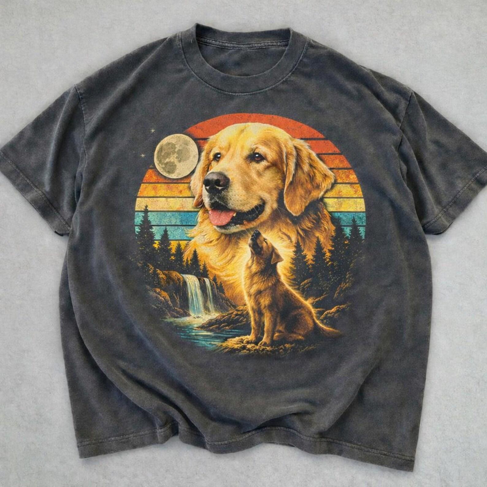 Comfort Colors Golden Retriever Howling to The Moon Graphic Tee, Vintage Dog Mom Shirt 4XL