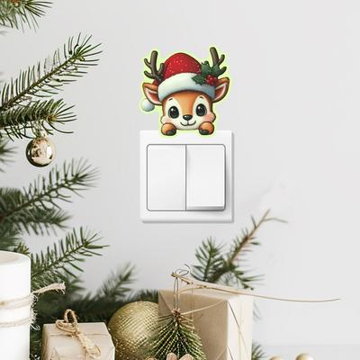 Cartoon Niedlicher Kleiner Hirsch Weihnachtsatmosphäre Zuhause Schalter Dekorationsaufkleber