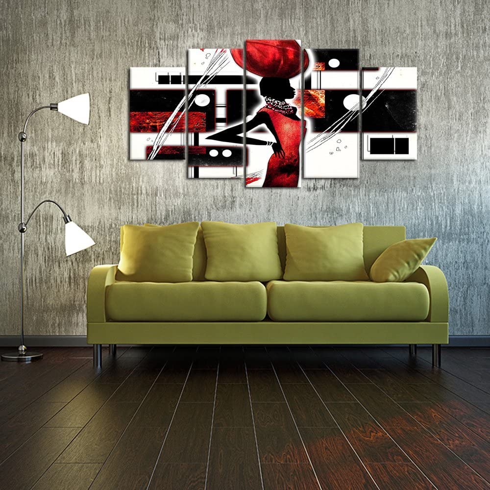 5Pcs African Black Red Printed Abstract 5 Pieces Pictures Canvas Wall Poster No Framed Paintings Room Decor Modern