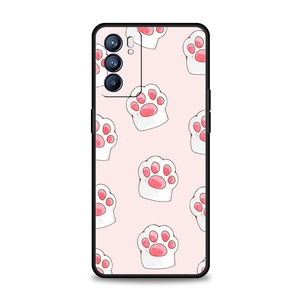 Cute Cat Dog Paw Love Case For Oppo Reno8 Reno7 Reno6 Pro A54 5G Find X6 X5 A53 A52 A9 A15 A95 A17 A16 A76 A74 A57 A31 Cover