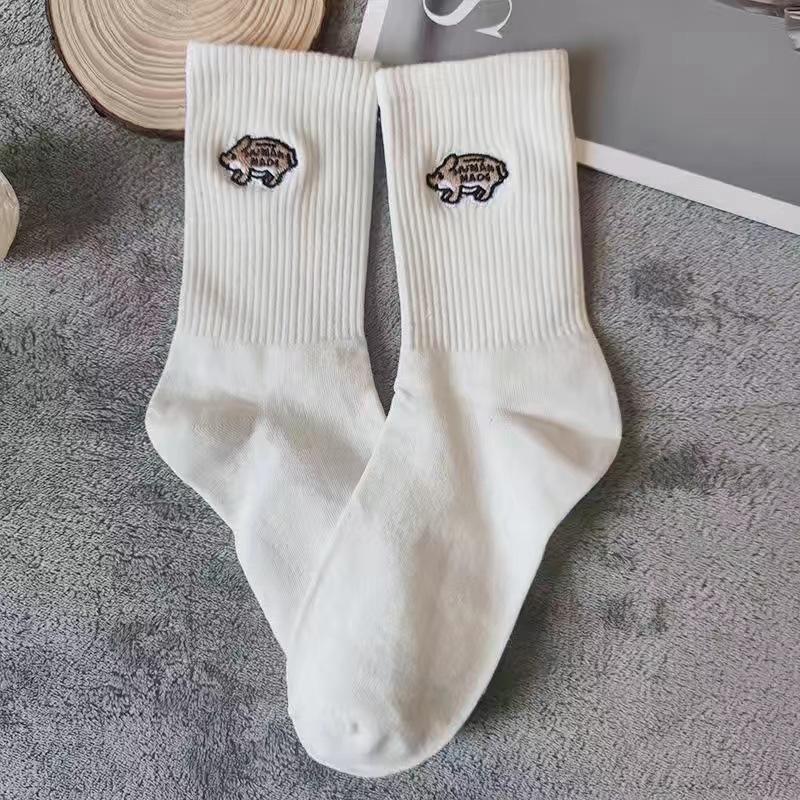 

Женские весенне-осенние однотонные вышитые носки средней длины с белым полярным медведем для спорта и отдыха 1 pair