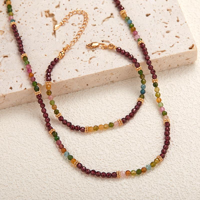 Xiaohongshu Natural Color Treasure Tourmaline Necklace Women'S S925 Sterling Silver Handmade Beaded Collarbone Chain