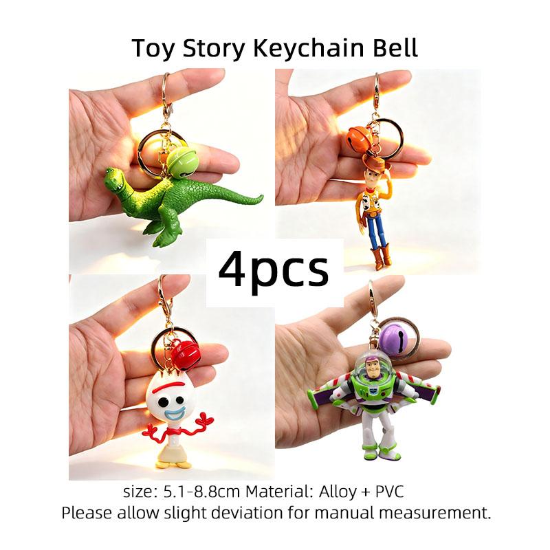 Keychain Set Buzz Lightyear Woody Rex Forky Mr Potato Head PVC Pendant Bell Key Chain For Bag Accessories Gift For Fan