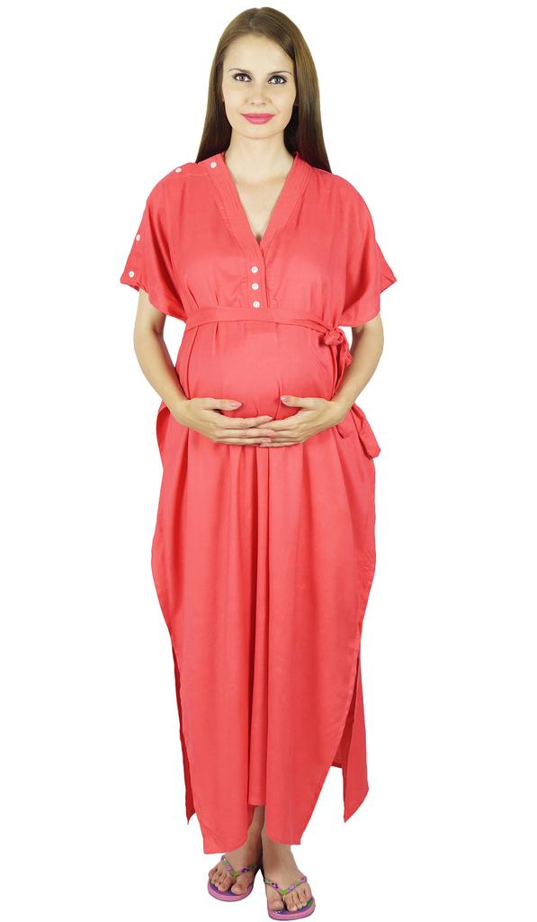 Bimba Kaftan de Maternité avec Ceinture Robe de Nuit d'Allaitement| Boutons Devant| Baby Shower