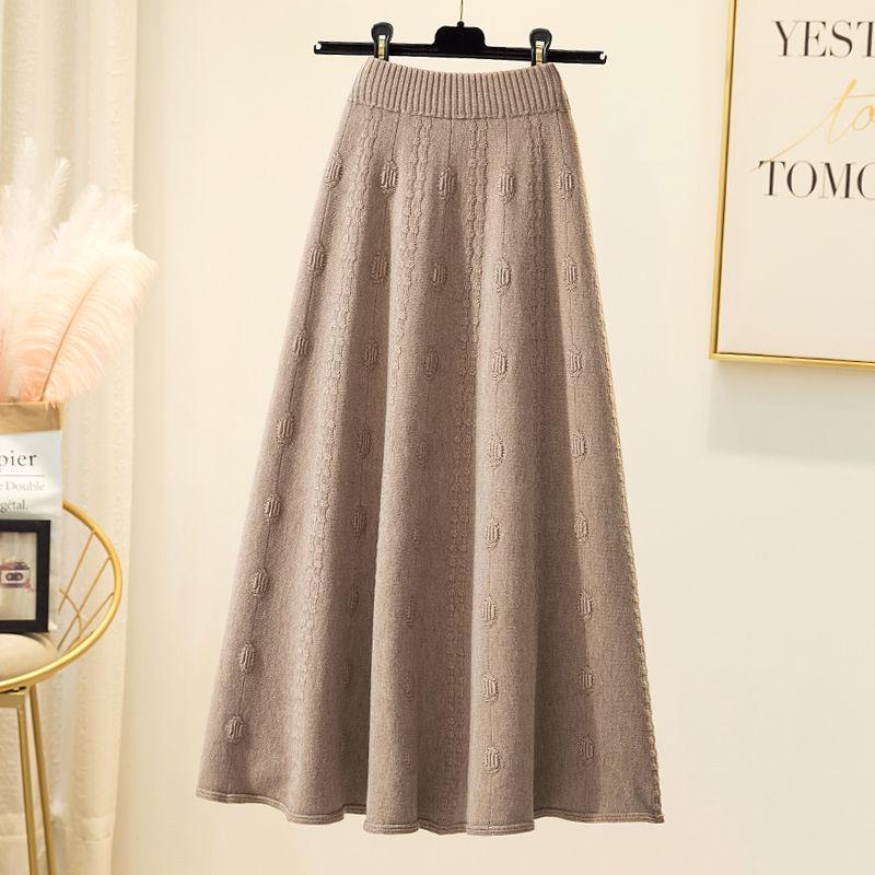 Women's Spring Autumn Winter Knitted Midi Half Skirt High Waist A-Line Umbrella Skirt Wool Flared Long Skirt to Match Sweaters