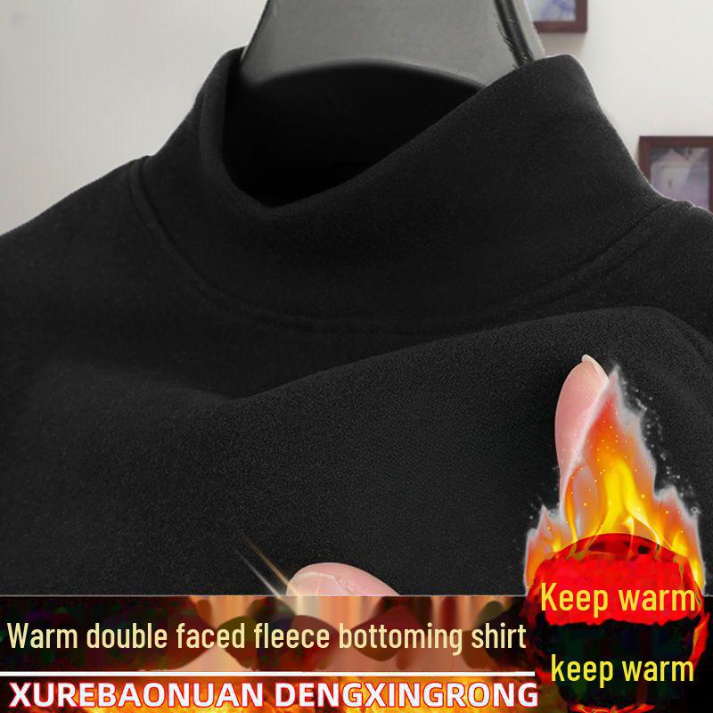 Men's Warm Half Turtleneck Long-Sleeve Shirt with Velvet Lining for Autumn/Winter
