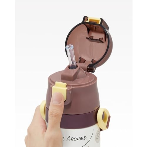 Skater Children's Water Bottle, 2-Way, Straw/Cup, 400ml Capacity, Curious George Design, Size 25, Boys and Girls, Stainless Steel, Lightweight, Insula