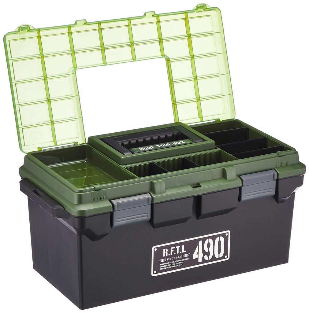 JEJ Astage X Series Roof Tool Box 490X, Black/Green, Disaster Preparedness, 17.5" W X 10.7" D X 9.7" H