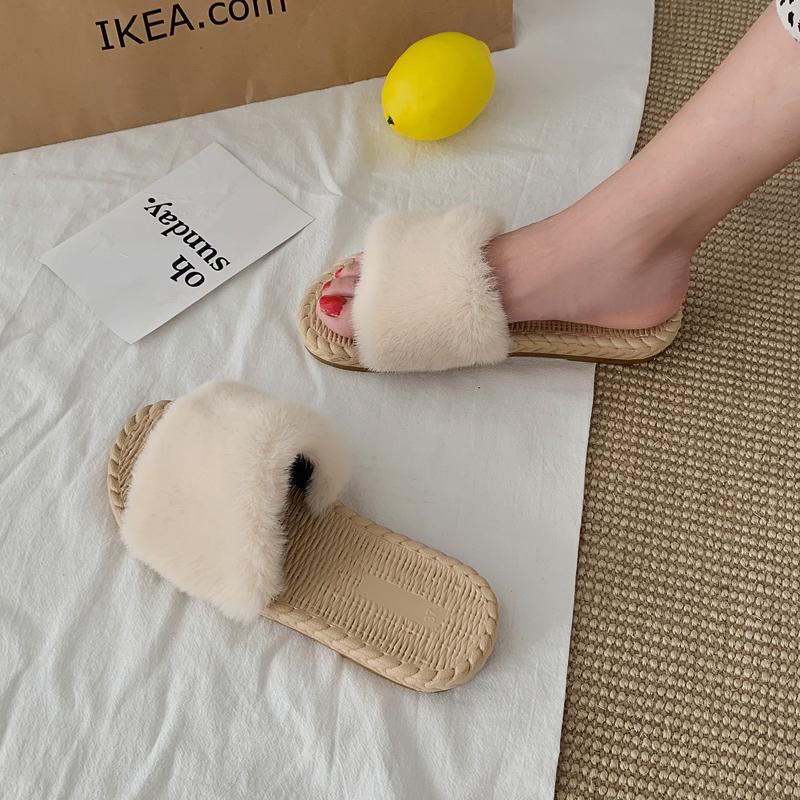 Fashion 3-Style Cross band mink fur slippers women cozy flat winter plush ladies shoes velvet pantuflas 2025 knitted furry slides 35-40