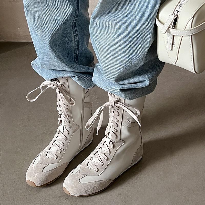 Botas de boxeo 25 otoño e invierno nuevas ligeras entrenamiento versátiles retro aumento de altura interior capa superior interior y exterior versátiles botas cortas botas delgadas