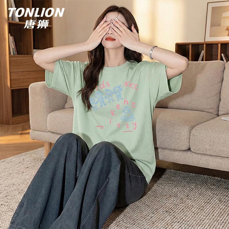 TonLion Women s Pure Cotton Loose-Fit Round Neck T-Shirt XL