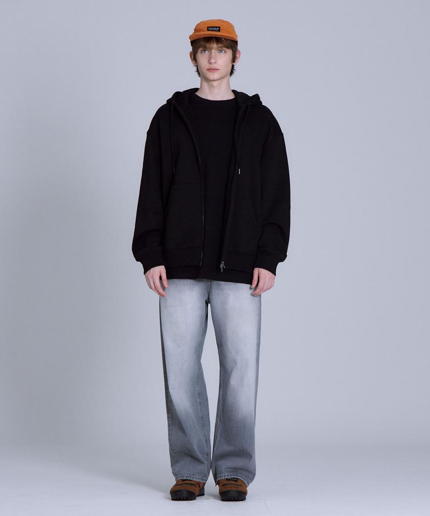 Basic House Uni Basic Fleece-Lined Zip-Up Hoodie Black Lajp7101