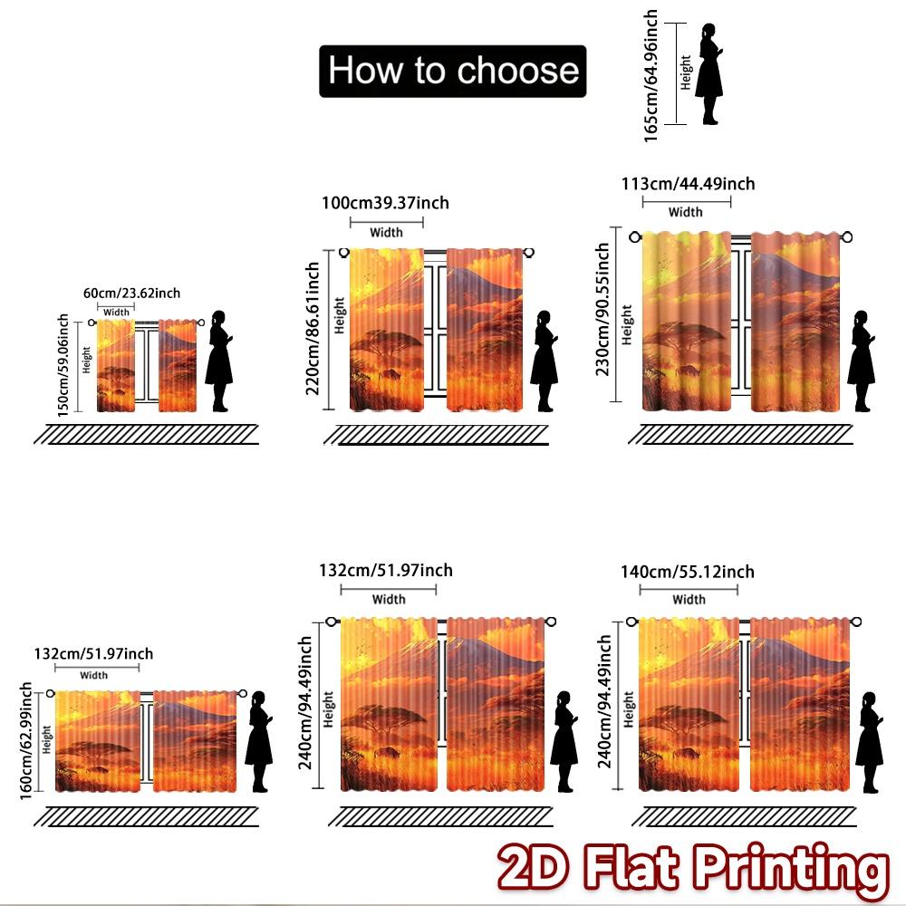 2D Flat Printing 2pcs Curtains African Landscape Kilimanjaro Mountain Elephant Digital Printed Polyester Drapes All Season Party