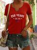 Women's Summer V-Neck Short Sleeve T-Shirt, 250 Years EST.1776 USA Flag Print, Patriotic Casual Fashion Top