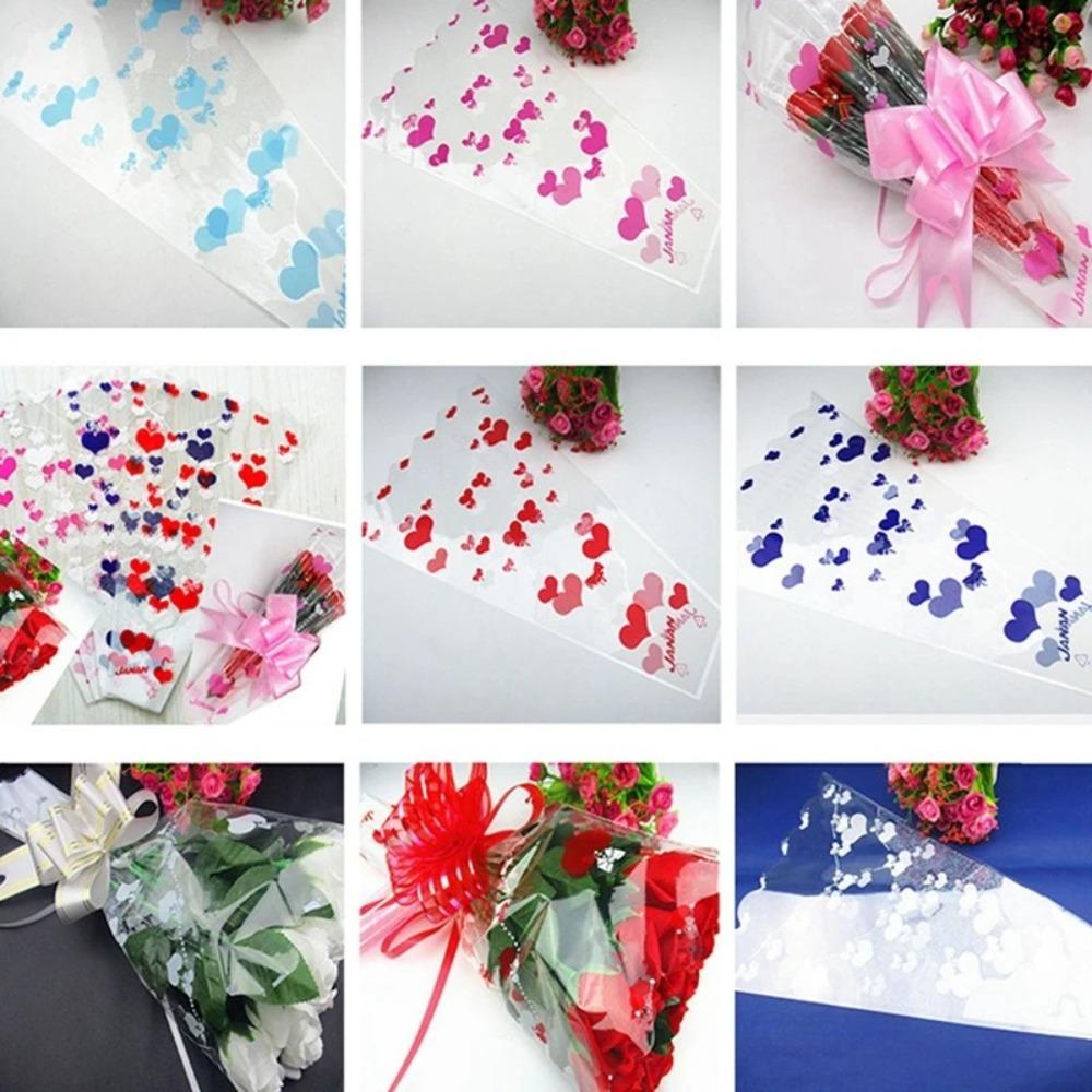 100pcs Rose Bagging Rose Bouquet Wrapping Sleeve Flower Transparent Packaging Wrappers Christmas