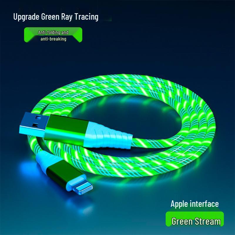 Three-in-One Fast Charging Cable with Flowing LED Lights for Android, iPhone, and Type-C - Seven-Color Night Light