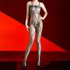 Sexy Women Fish Mesh Strap Jumpsuit Lace Patchwork Bodysuit Open Crotch Maid Tights Elastic Leotard Dance Bodystocking