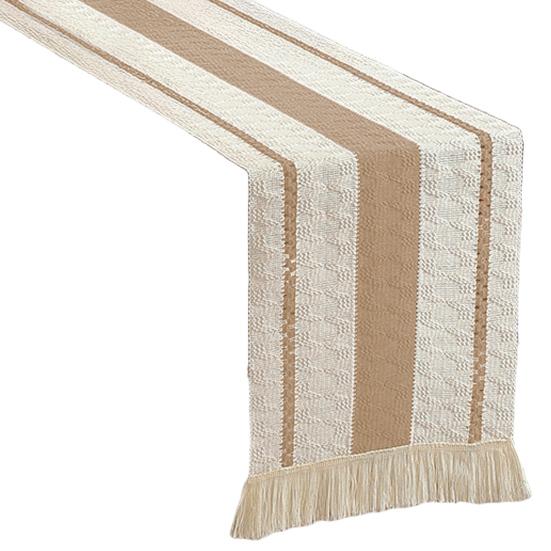 Nordic Style Table Runner Color Block Design Easy To Clean Table Flag with Tassel Christmas Dinner Table Accessory