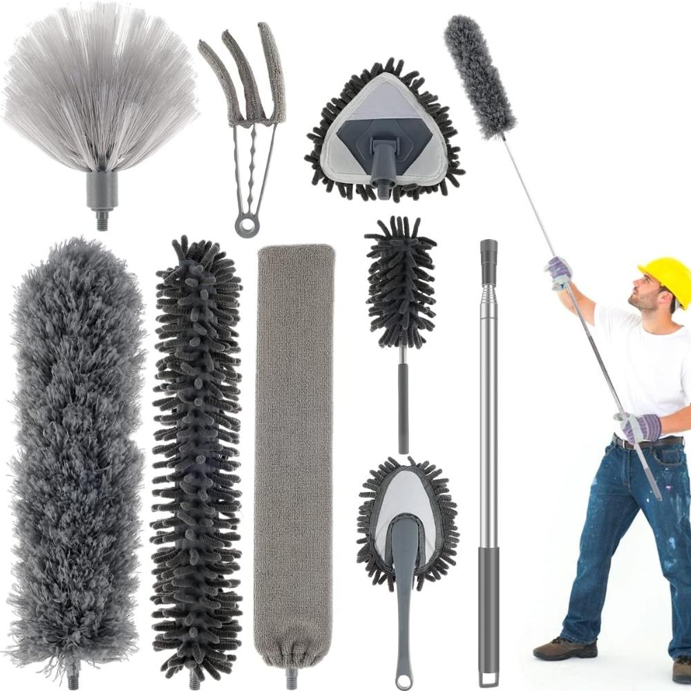 9 PC Microfibre Durability Pole Extension Telescopic Expanding 100 Inches Microfibre Duster Foldable Lightweight Duster with Ceiling Fan Blinds Car