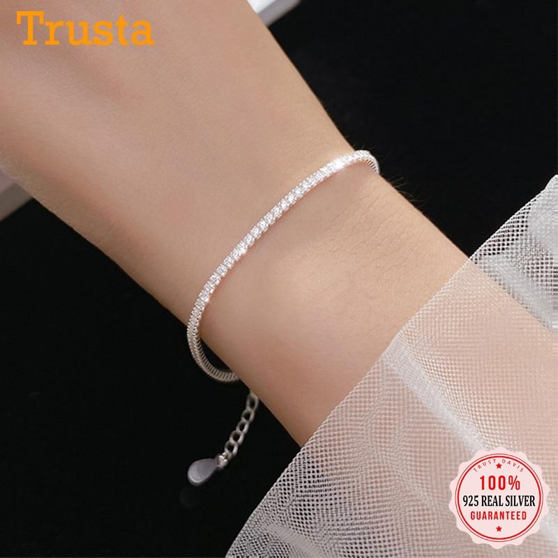 Luxury Real 925 Sterling Silver Fashion Simple Dazzling CZ Chain Bracelets For Women Wedding Fine S925 Jewelry DA1715