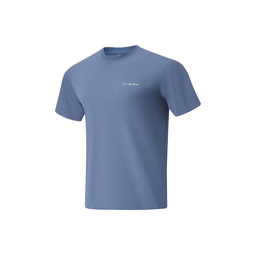 Li-Ning Cool Tea Fitness Series Solid Color Round Neck Pullover Quick-Dry Short Sleeve T-Shirt Men Tops Gray-Indigo ATSU641-6