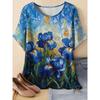 Bloemige Korte Mouw Mode Dames Ronde Hals Korte Mouw 3D Bloem Kleurprint Ronde Hals T-shirt