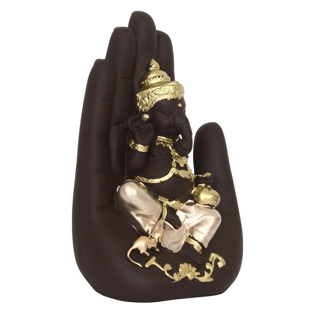 Golden Handcrafted Palm Ganesha Decorative Showpiece