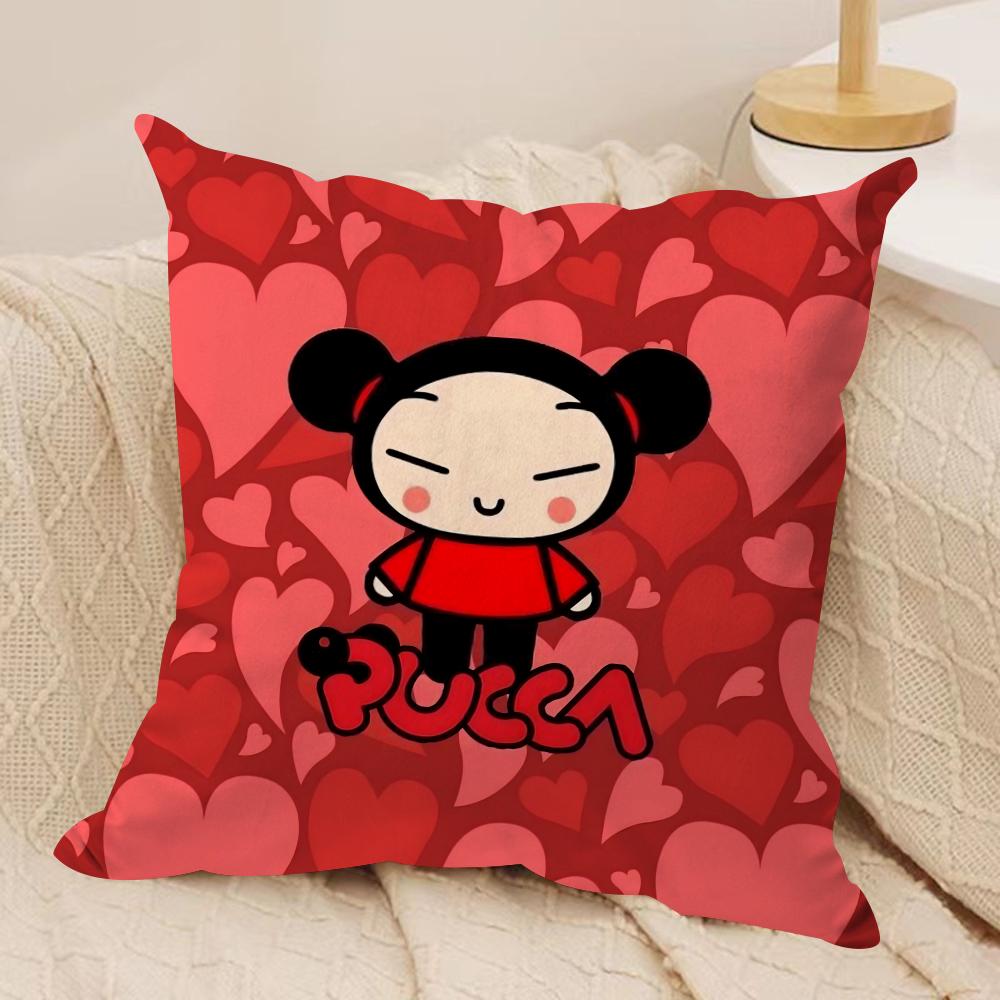 Kawaii P-Pucca Anime Cushion Cover Silky Short Plush Double-Sided Printed Pillow Case for Sofa All Seasons Home Decor Gift