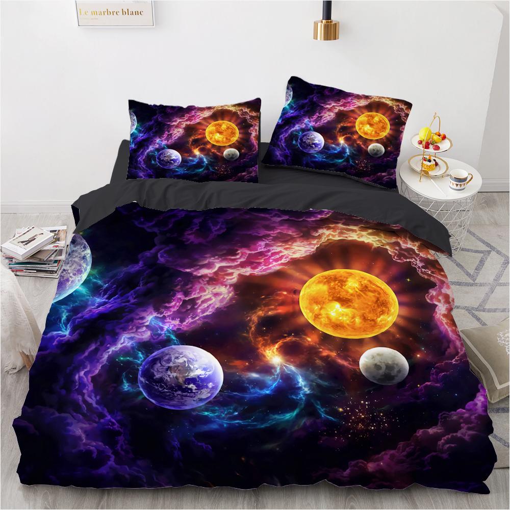 3D Galaxy King Queen Povlak na přikrývku Hvězdná obloha Ložní souprava Vesmír Povlak na přikrývku Vnější prostor Měkký 2/3ks Povlak na peřinu Tmavě modrá
